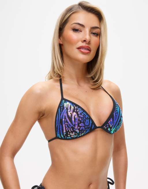 Ann Summers sultry heat sparkle triangle bikini top in blue