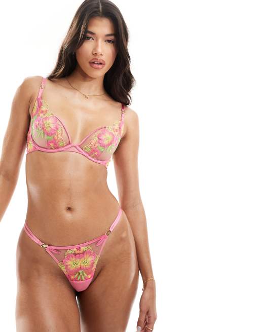 Ann Summers Summer Breeze tanga lingerie thong with multi-coloured flower embroidery