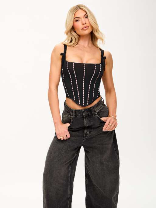 Ann Summers Sweet intentions corset top in black/pink, 2 of 4