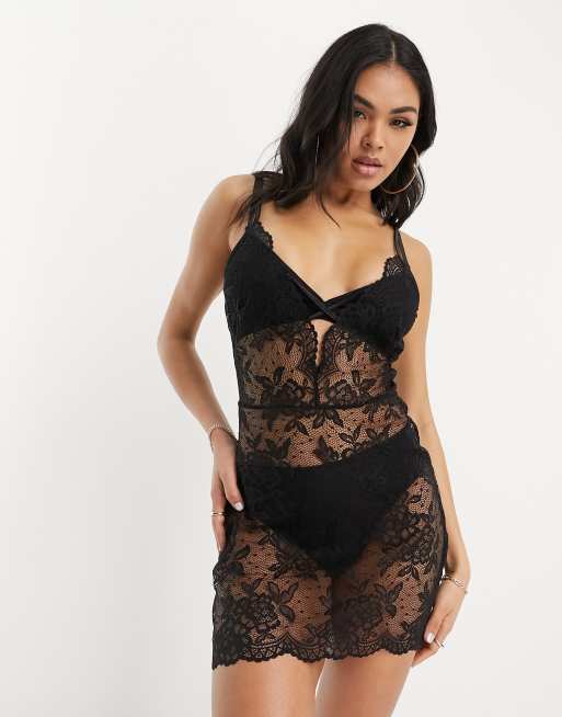 Ann Summers Sweetheart lace and mesh babydoll in black