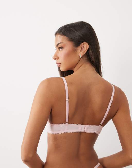Ann Summers Tease and Trouble reggiseno imbottito con scollo profondo e stampa flocked spot rosa chiaro, 3 di 4