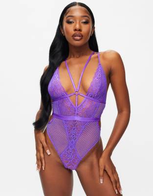 Womens Crotchless Bodysuit One Piece Thong Swimsuit With Strappy