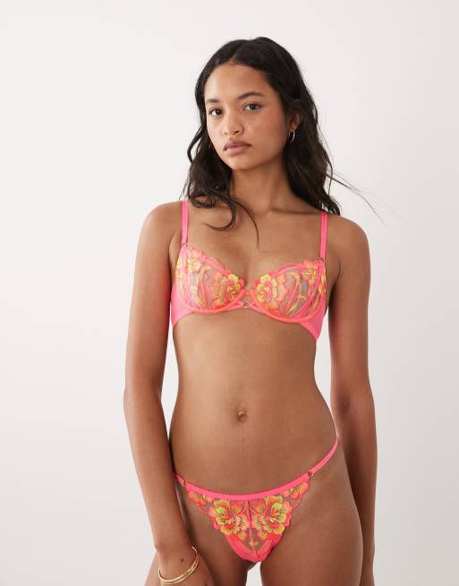 Ann Summers tropical oasis non padded plunge bra in bright pink, 3 of 4