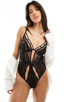 Ann Summers - True Love - Body aus schwarzer Spitze mit Animal-Muster