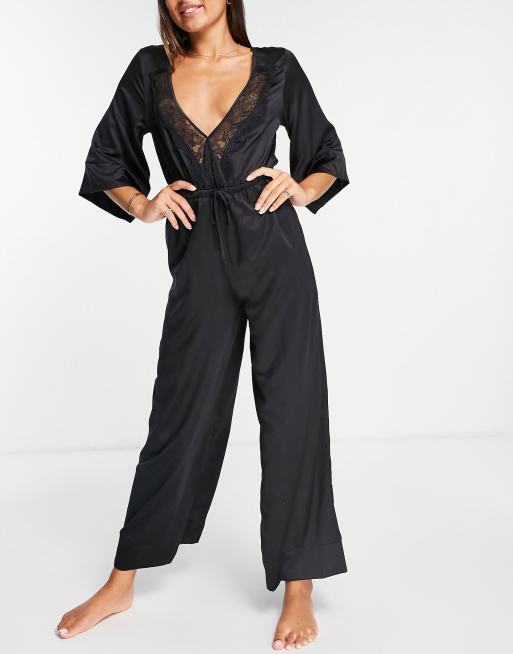 Ann Summers - Tuta jumpsuit in raso nero