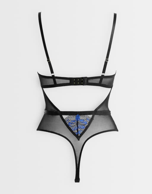 Ann Summers Twilight Seduction body senza cavallo con risvolto nero e blu, 3 di 3