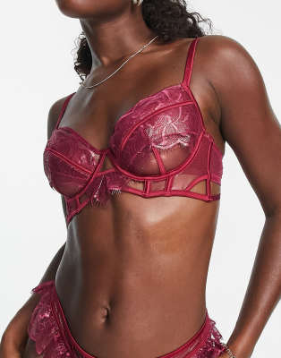 Ann Summers Understated padded balcony bra with delicate lace overlay in red