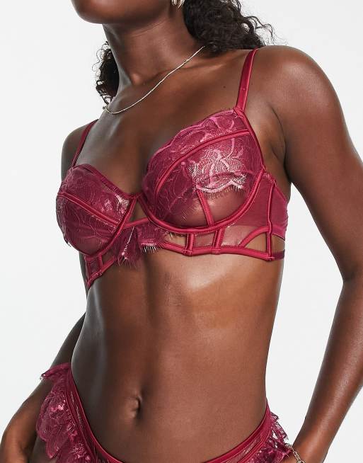 Ann Summers - Understated - Polstret rød balconette-BH med fint blondeoverlag