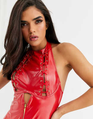 red vinyl bodysuit