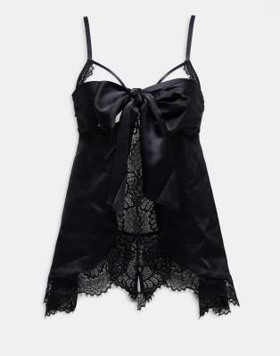 Ann Summers - Unwrap Me - Babydoll-Set in Schwarz mit Tanga mit offenem Schritt