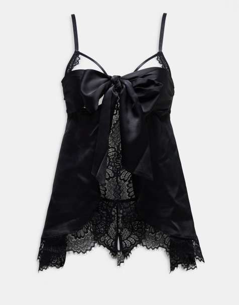 Ann Summers unwrap me babydoll set with crotchless thong in black - BLACK - view 1