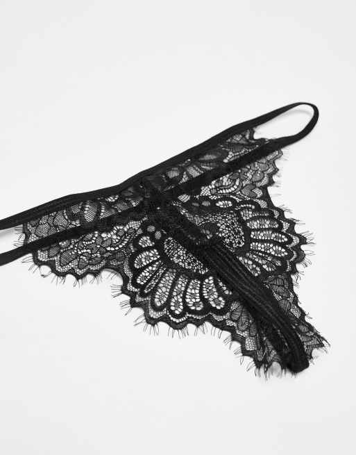Ann Summers - Unwrap Me - Completo babydoll nero con perizoma a tassello aperto, 3 di 4