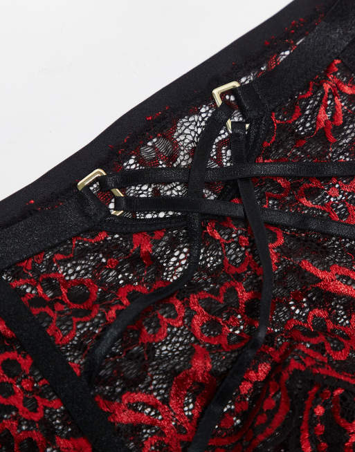 Ann Summers Valentines Brooke floral lace crotchless set in red, 2 of 3