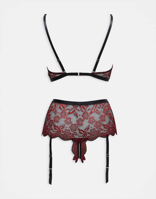 Ann Summers Valentines Brooke floral lace crotchless set in red, 3 of 3