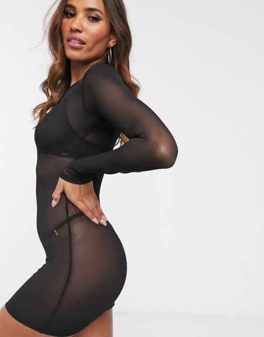 Black sheer outlet mesh dress