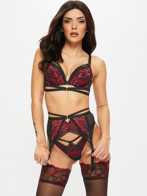 Ann Summers Yours truly suspender belt in black/red - view 1