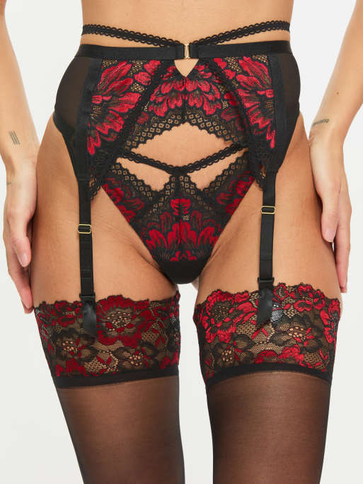 Ann Summers Yours truly suspender belt in black/red, 2 of 4