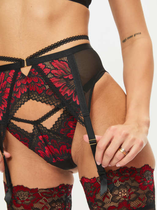 Ann Summers Yours truly suspender belt in black/red, 3 of 4