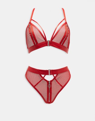 Ann Summers Zorah crotchless set in red-Green