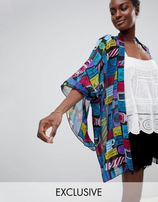 Anna Sui – Exklusiv kimono med slogan-Flerfärgad