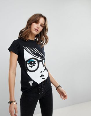 Anna Sui – T-shirt i jersey med tryckt ansikte-Svart