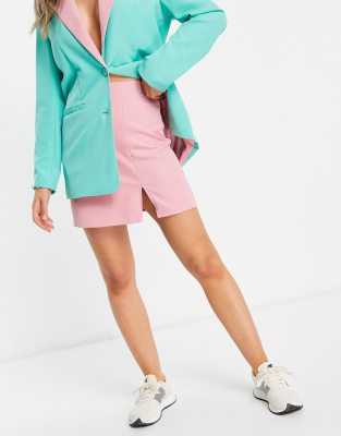 Annorlunda a line mini skirt with thigh split co-ord-Pink