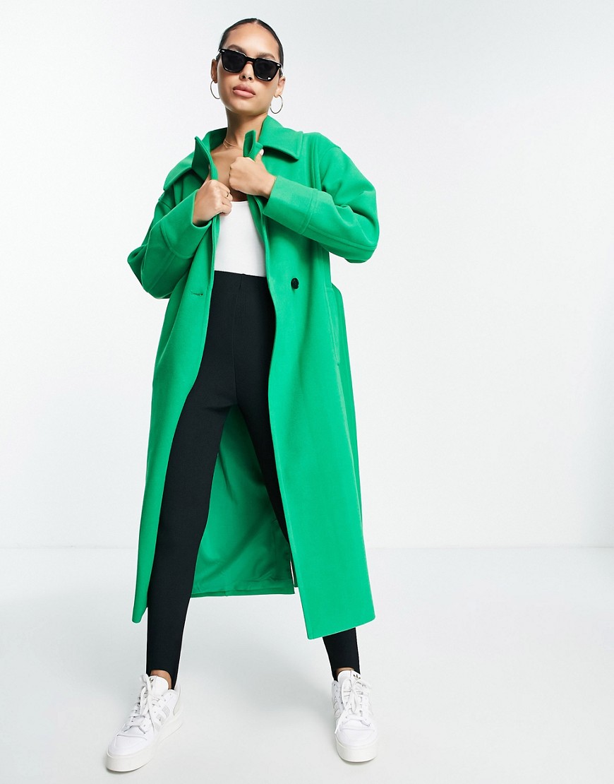 Annorlunda Belted Cocoon Coat In Grass Green