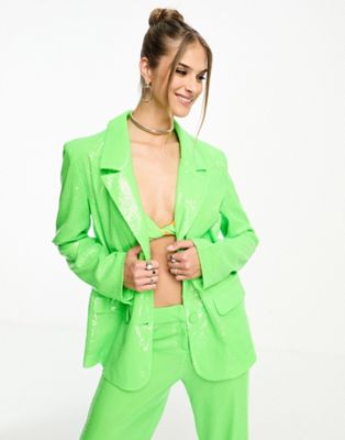 Annorlunda sequin oversized suit blazer in bright green - ASOS Price Checker