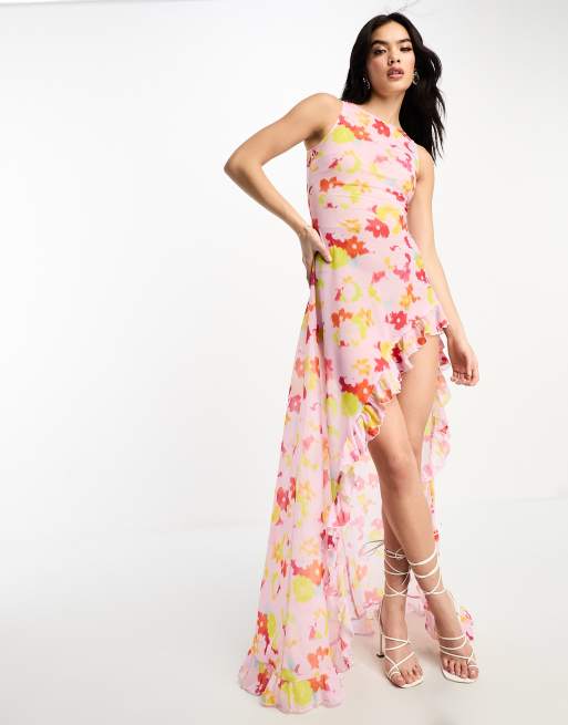 Fashion single printed outlet chiffon maxi dress