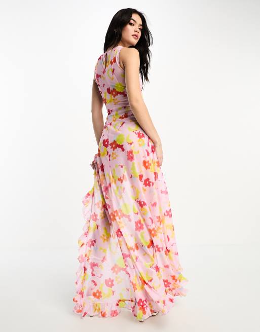 Pink sheer hot sale maxi dress