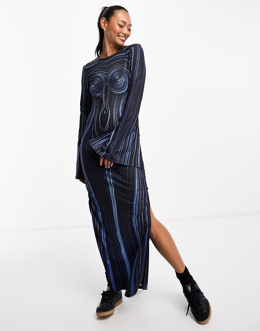 Annorlunda Body Illusion Maxi Dress With Longline Splits In Blue