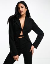 ASOS LUXE off shoulder velvet plunge corset blazer in black