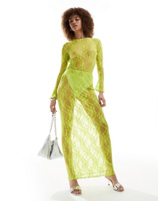 Annorlunda bow detail maxi skirt co-ord in lime green