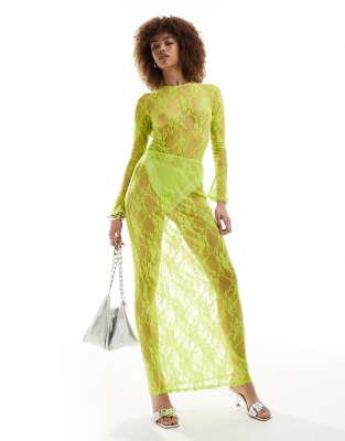 Annorlunda bow detail maxi skirt co-ord in lime green