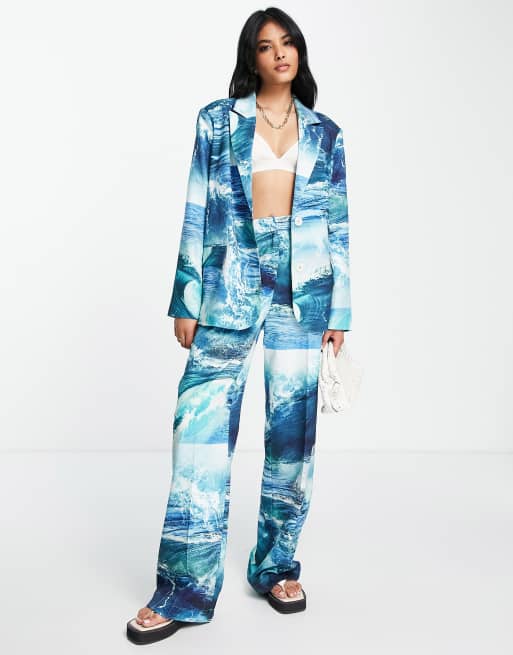 Annorlunda - Broek met oceaanprint in blauw, deel van co-ord set