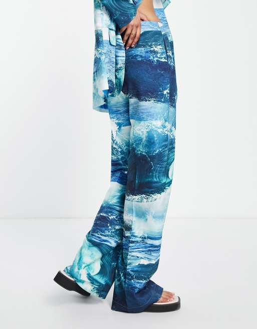 Annorlunda - Broek met oceaanprint in blauw, deel van co-ord set, 2 van 4