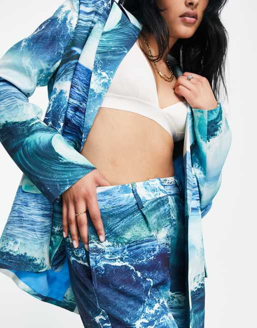 Annorlunda - Broek met oceaanprint in blauw, deel van co-ord set, 3 van 4