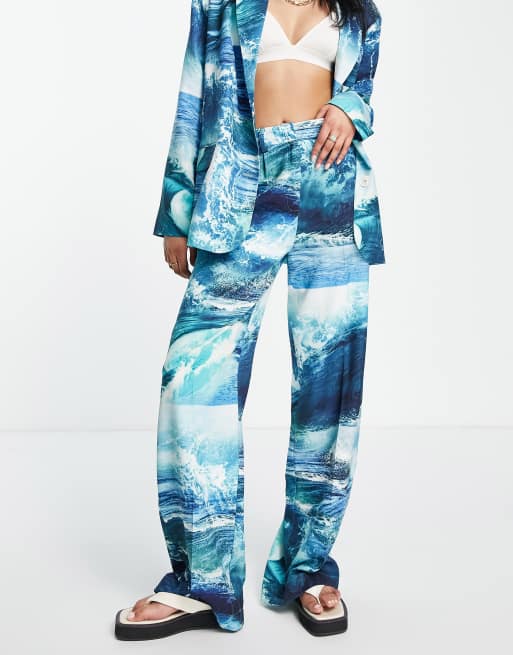 Annorlunda - Broek met oceaanprint in blauw, deel van co-ord set, 4 van 4