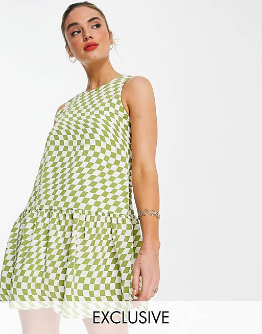 Annorlunda cami smock dress in checkerboard print