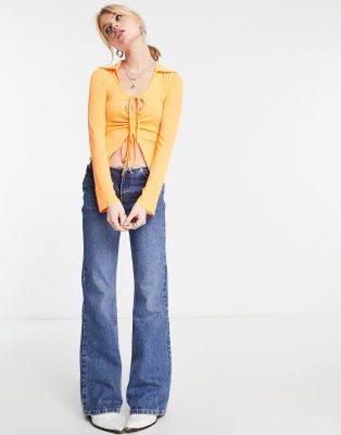 Camicia in rete arricciata arancione melone con cut-out - Annorlunda Camicia donna  - immagine3
