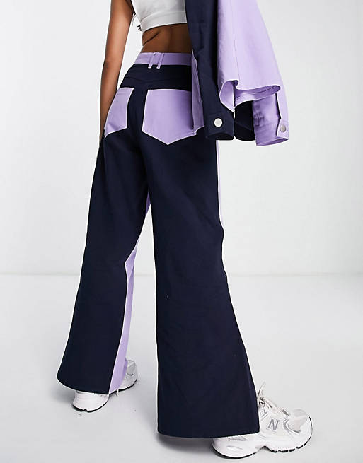 Trousers & Leggings Annorlunda co-ord contrast panel wide leg trousers in navy and violet 
