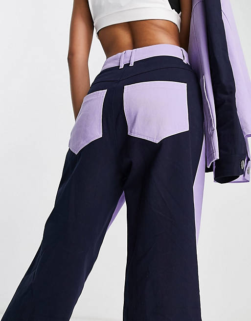 Trousers & Leggings Annorlunda co-ord contrast panel wide leg trousers in navy and violet 