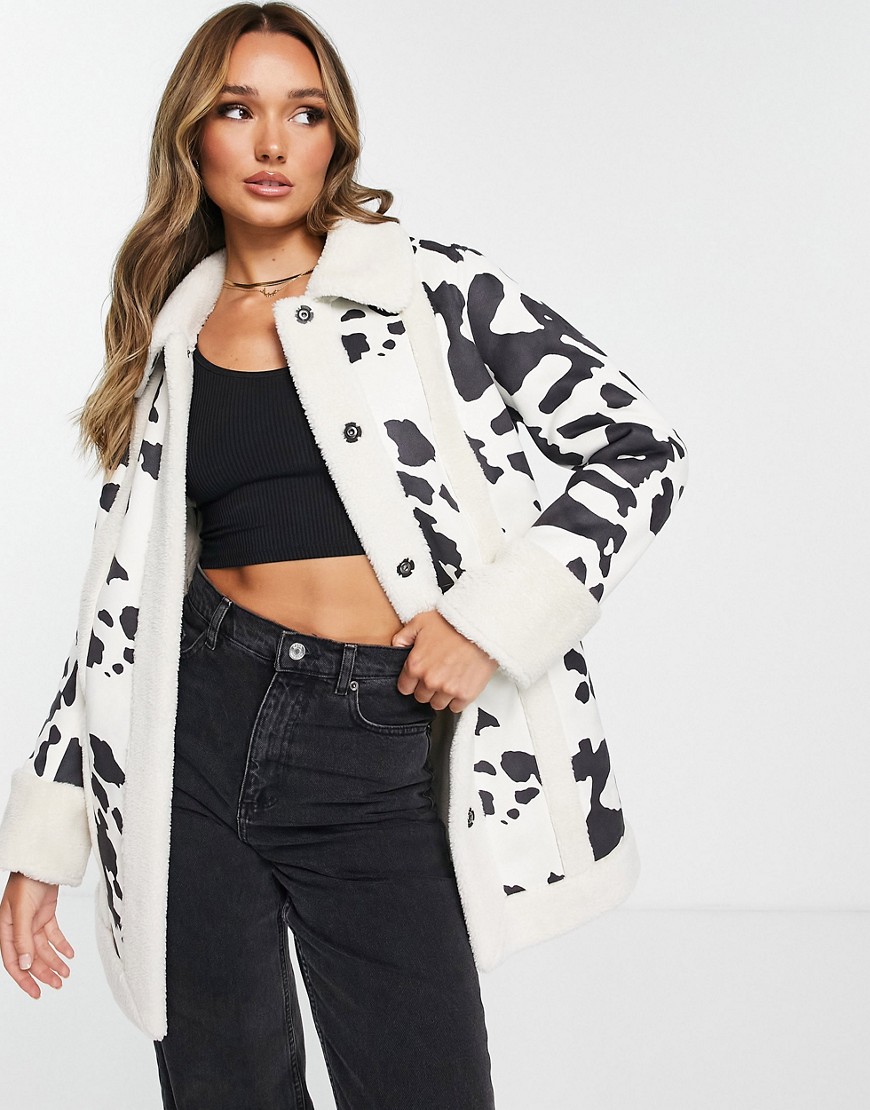 Annorlunda Cow Print Faux Suede Jacket In Multi