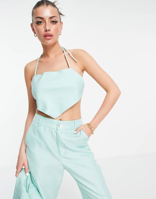 Annorlunda - Crop top in twill verde con scollo ada nello in coordinato