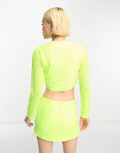 Neon yellow lace hot sale top