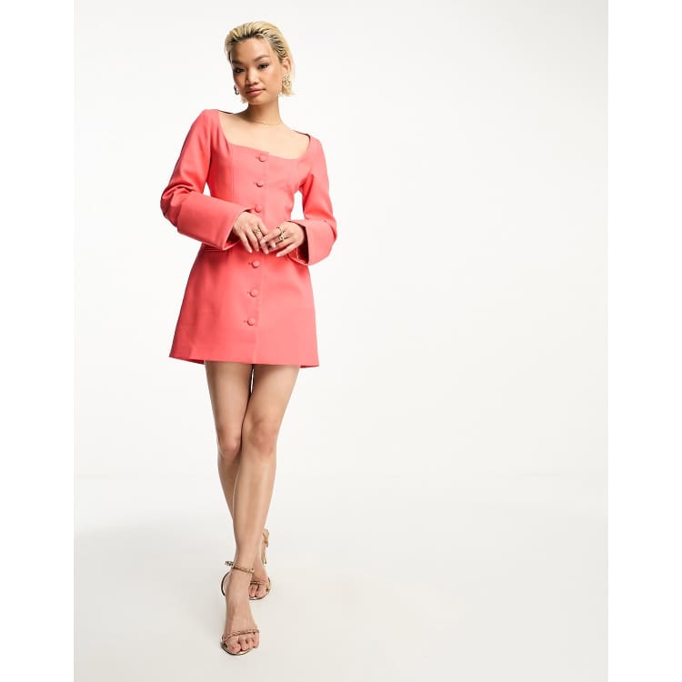 neon coral mini dress In The Moment Lace Mini Dress - Neon Coral