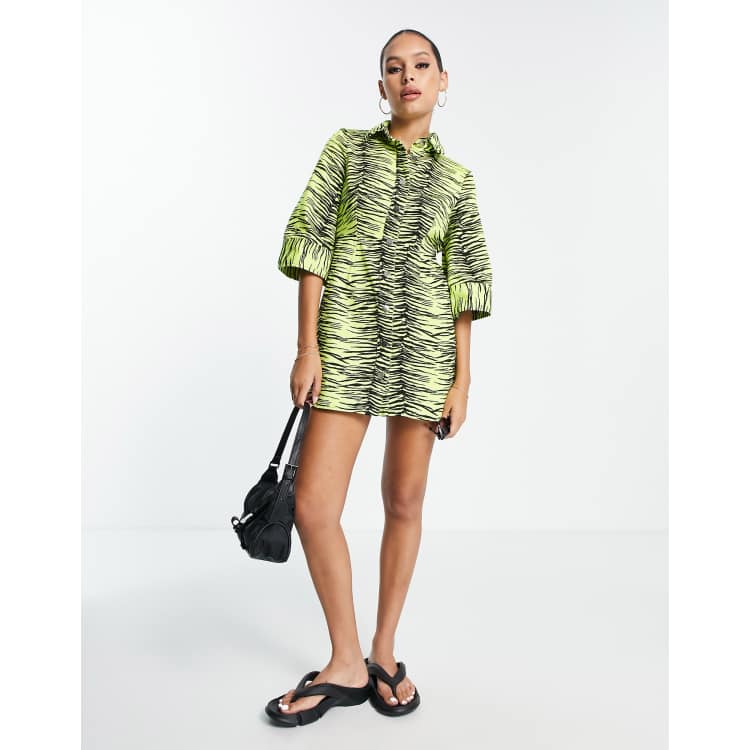 Annorlunda denim open back mini dress in yellow zebra