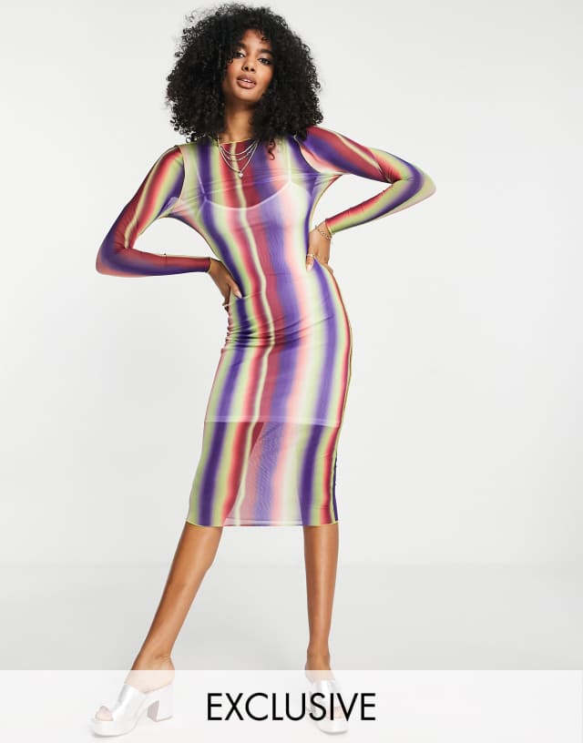 Annorlunda exposed seam midi dress in rainbow