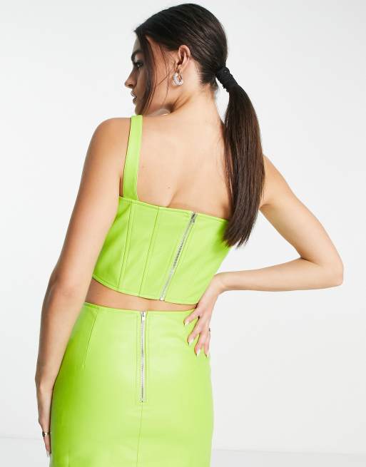 Annorlunda faux leather curved corset in lime green - part of a set