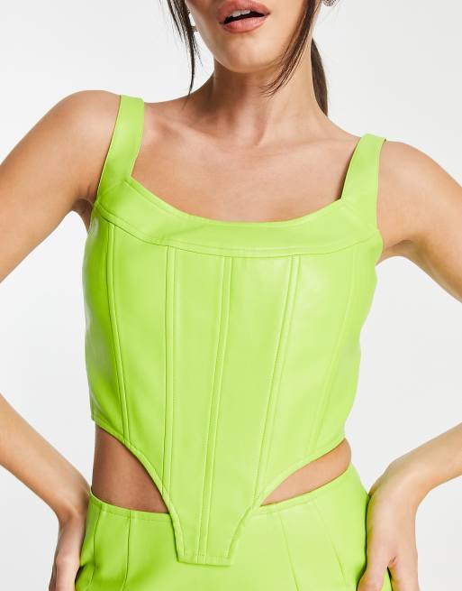 Annorlunda faux leather curved corset in lime green - part of a set